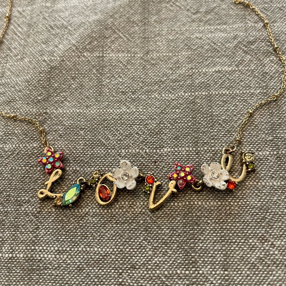 Vintage Betsey Johnson Gold and Pink Love Necklace with Nature-Inspired Charms - Picture 12 of 12